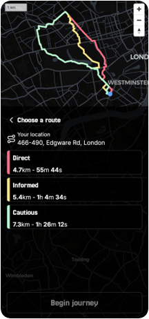 StreetSafe choose a route functionality screenshot (1)
