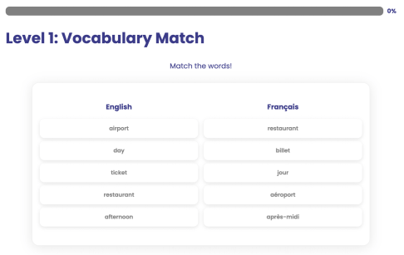 VivaLingo student vocabulary match screenshot
